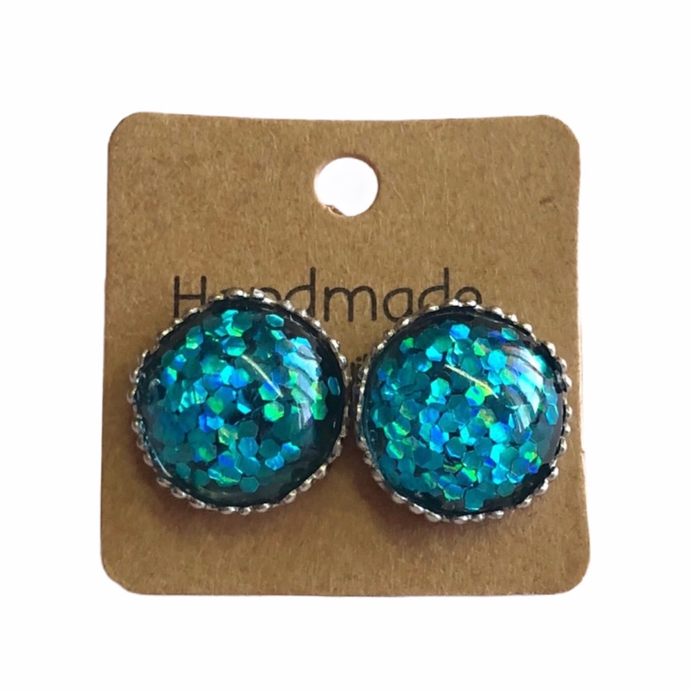 Turquoise Glitter Bomb Crown Stud Earrings!